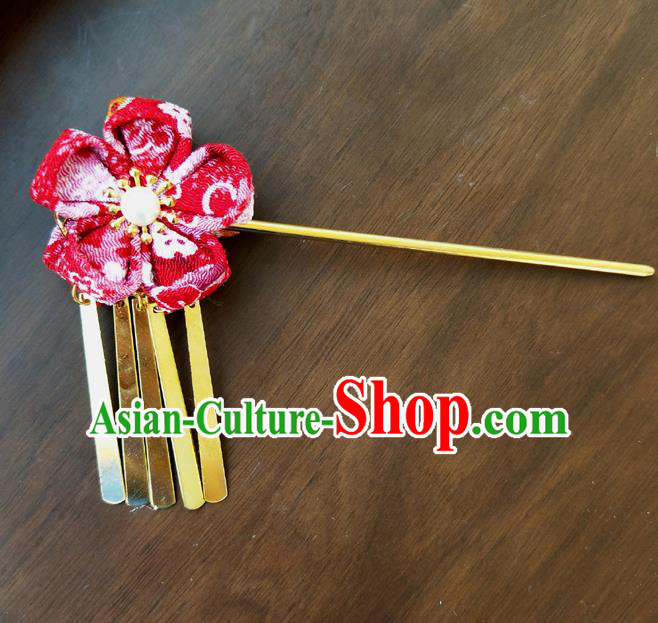 Traditional Japan Geisha Red Sakura Hairpin Japanese Kimono Hair Accessories for Women