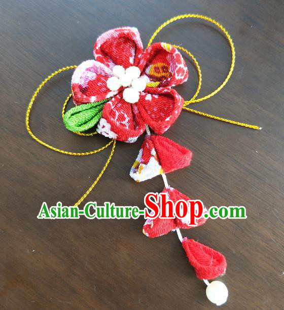 Traditional Japan Geisha Red Sakura Tassel Hair Claw Japanese Kimono Hair Accessories for Women