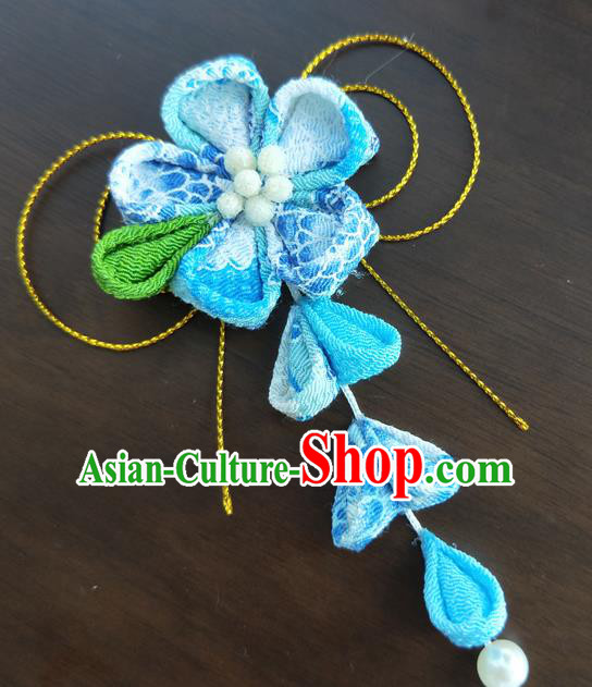Traditional Japan Geisha Blue Sakura Tassel Hair Claw Japanese Kimono Hair Accessories for Women