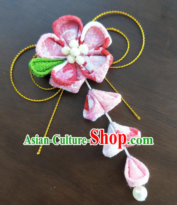 Traditional Japan Geisha Pink Sakura Tassel Hair Claw Japanese Kimono Hair Accessories for Women