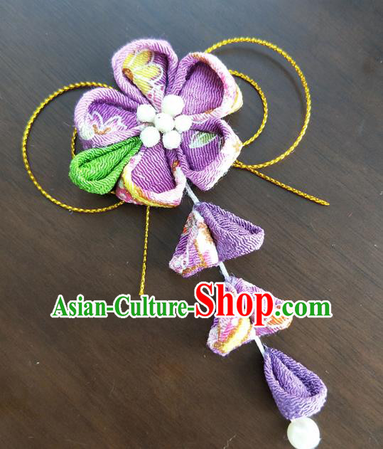 Traditional Japan Geisha Violet Sakura Tassel Hair Claw Japanese Kimono Hair Accessories for Women