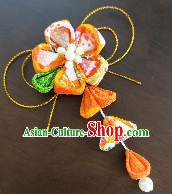Traditional Japan Geisha Orange Sakura Tassel Hair Claw Japanese Kimono Hair Accessories for Women