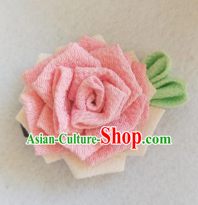 Traditional Japan Geisha Pink Rose Hair Claw Japanese Kimono Hair Accessories for Women