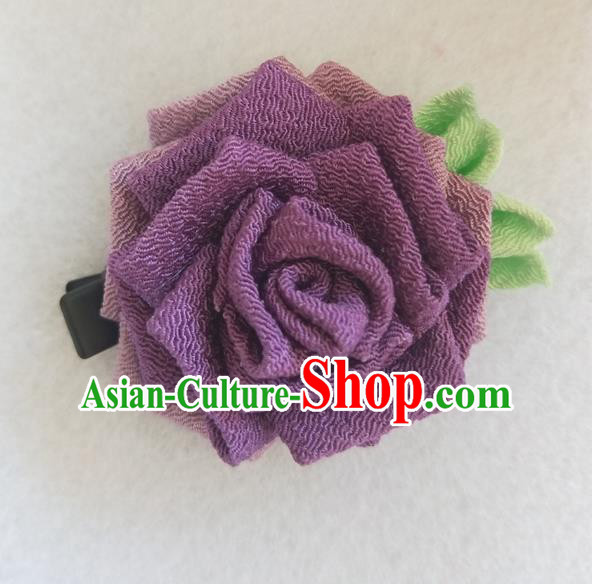 Traditional Japan Geisha Purple Rose Hair Claw Japanese Kimono Hair Accessories for Women