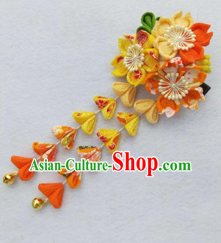 Traditional Japan Geisha Yellow Sakura Tassel Hair Claw Japanese Kimono Hair Accessories for Women