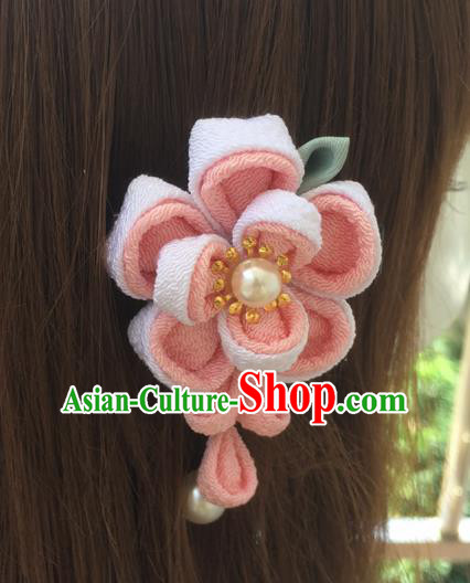 Traditional Japan Pink Sakura Tassel Hair Claw Japanese Kimono Hair Accessories for Women