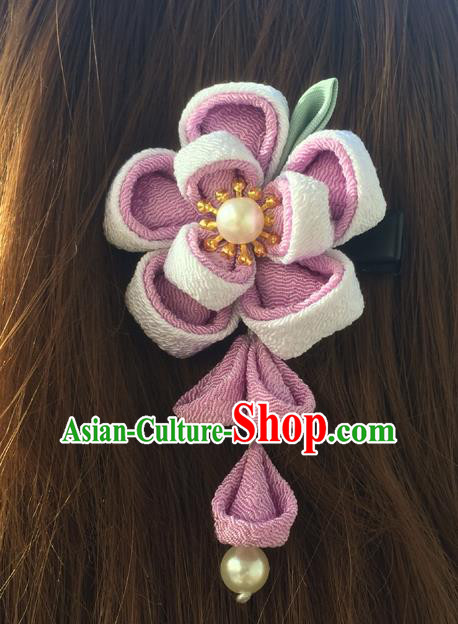 Traditional Japan Purple Sakura Tassel Hair Claw Japanese Kimono Hair Accessories for Women