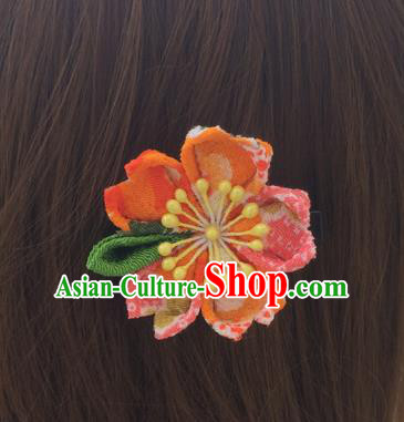 Traditional Japan Little Orange Sakura Hair Claw Japanese Kimono Hair Accessories for Women