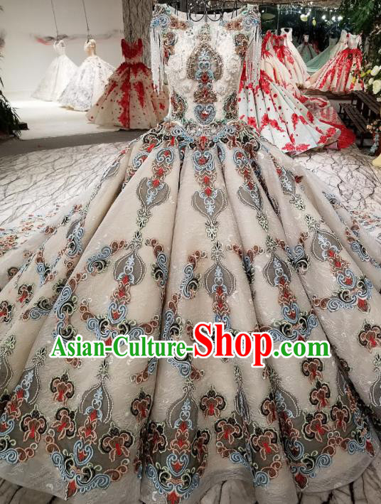 Top Grade Court Handmade Embroidered Full Dress Customize Modern Fancywork Waltz Dance Costume for Women