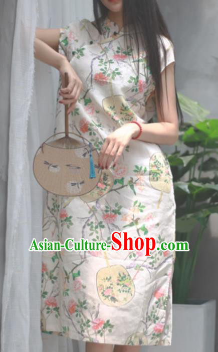 Chinese Traditional National Costume Printing Qipao Dress Tang Suit Cheongsam for Women