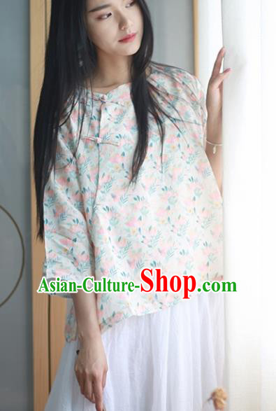 Chinese Traditional National Costume Printing Blouse Tang Suit Upper Outer Garment for Women