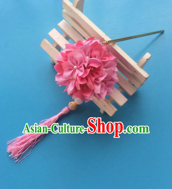 Traditional Japan Pink Hydrangea Tassl Hairpin Japanese Kimono Hair Accessories for Women