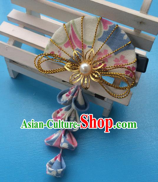 Traditional Japan White Fan Tassel Hair Claw Japanese Kimono Hair Accessories for Women