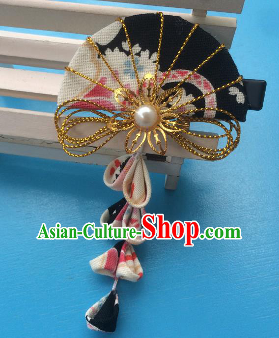 Traditional Japan Black Fan Tassel Hair Claw Japanese Kimono Hair Accessories for Women