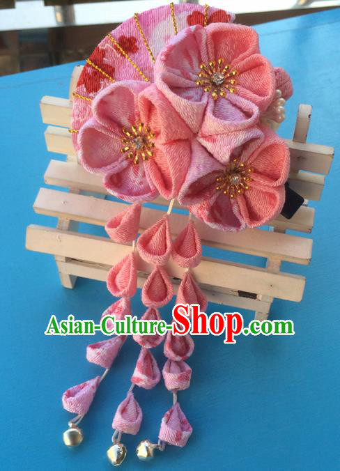 Traditional Japan Pink Sakura Fan Tassel Hair Claw Japanese Kimono Hair Accessories for Women