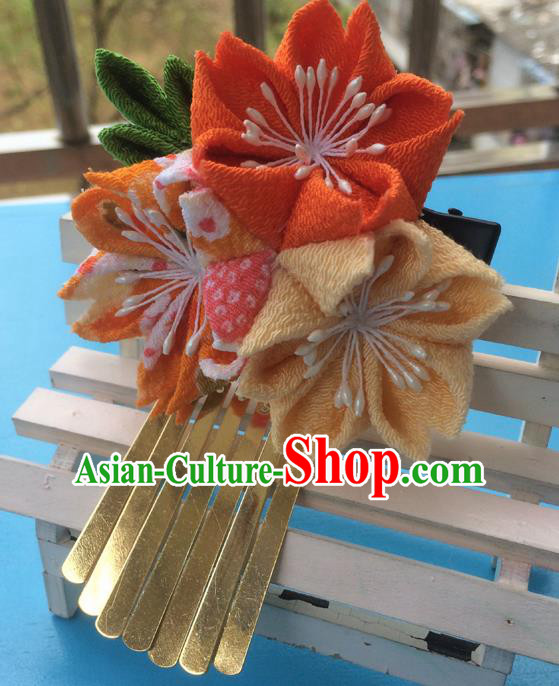 Traditional Japan Orange Sakura Tassel Hair Claw Japanese Kimono Hair Accessories for Women
