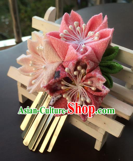 Traditional Japan Pink Sakura Tassel Hair Claw Japanese Kimono Hair Accessories for Women