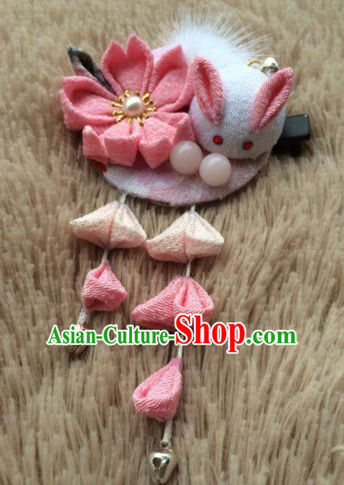 Traditional Japan Pink Sakura Rabbit Tassel Hair Stick Japanese Kimono Hair Accessories for Women