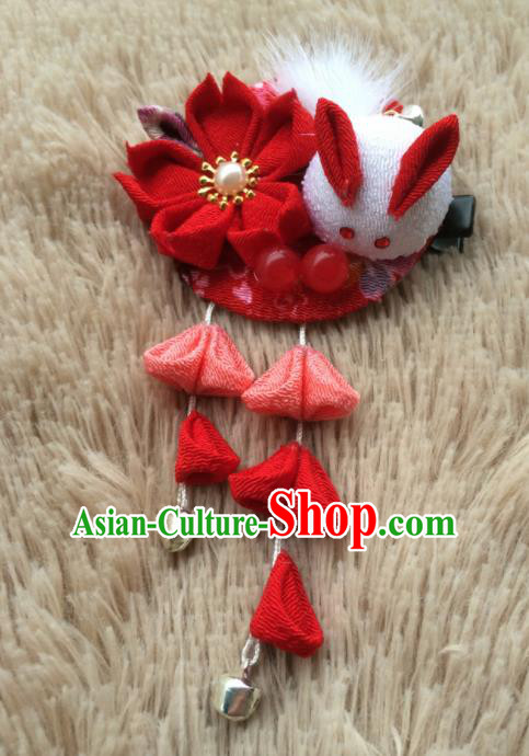 Traditional Japan Red Sakura Rabbit Tassel Hair Stick Japanese Kimono Hair Accessories for Women