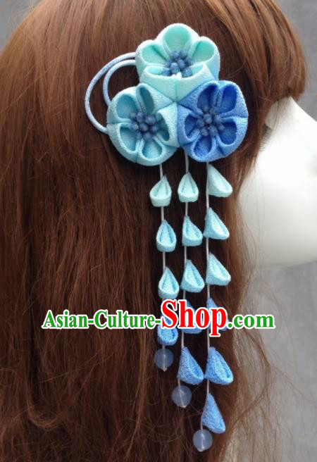 Traditional Japan Blue Sakura Tassel Hair Stick Japanese Kimono Hair Accessories for Women