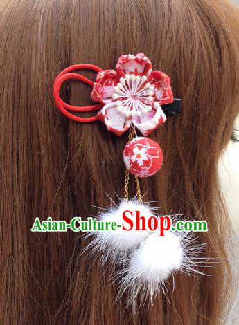 Traditional Japan Red Sakura Venonat Tassel Hair Stick Japanese Kimono Hair Accessories for Women