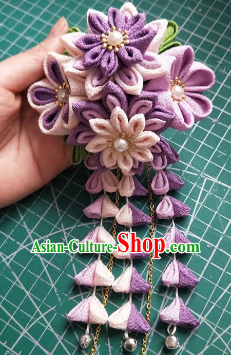 Traditional Japan Purple Sakura Beads Tassel Hair Stick Japanese Kimono Hair Accessories for Women