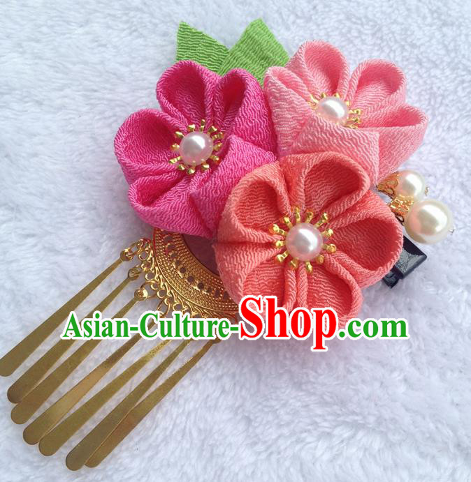 Traditional Japan Rosy Silk Sakura Tassel Hair Stick Japanese Kimono Hair Accessories for Women