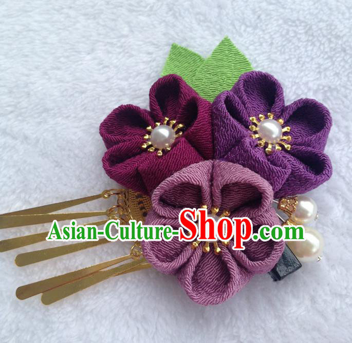 Traditional Japan Purple Silk Sakura Tassel Hair Stick Japanese Kimono Hair Accessories for Women