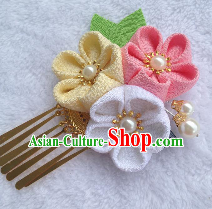 Traditional Japan Silk Sakura Tassel Hair Stick Japanese Kimono Hair Accessories for Women