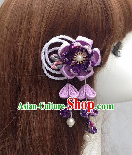 Traditional Japan Purple Silk Sakura Tassel Hair Claw Japanese Kimono Hair Accessories for Women