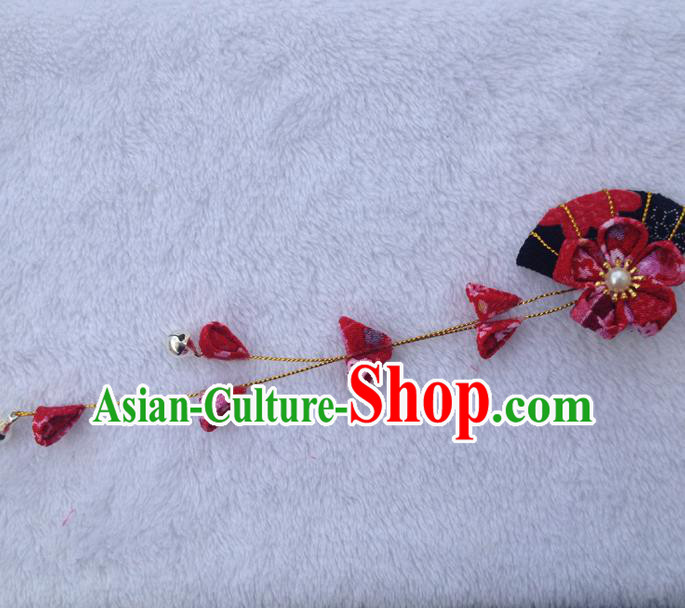 Traditional Japan Red Silk Fan Sakura Tassel Hair Claw Japanese Kimono Hair Accessories for Women