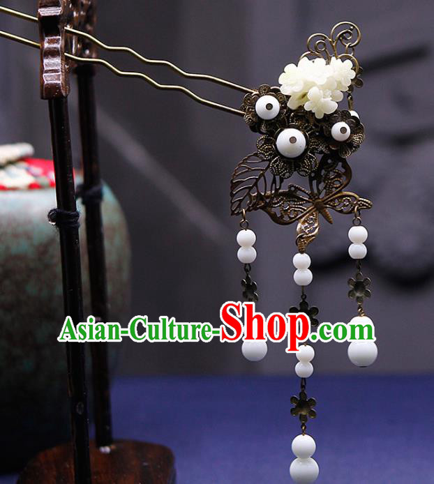 Traditional China Ancient Princess White Beads Tassel Hairpins Chinese Hanfu Hair Accessories for Women