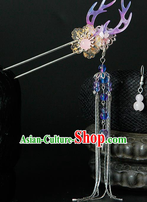 Traditional China Ancient Princess Antler Tassel Hairpins Chinese Hanfu Hair Accessories for Women