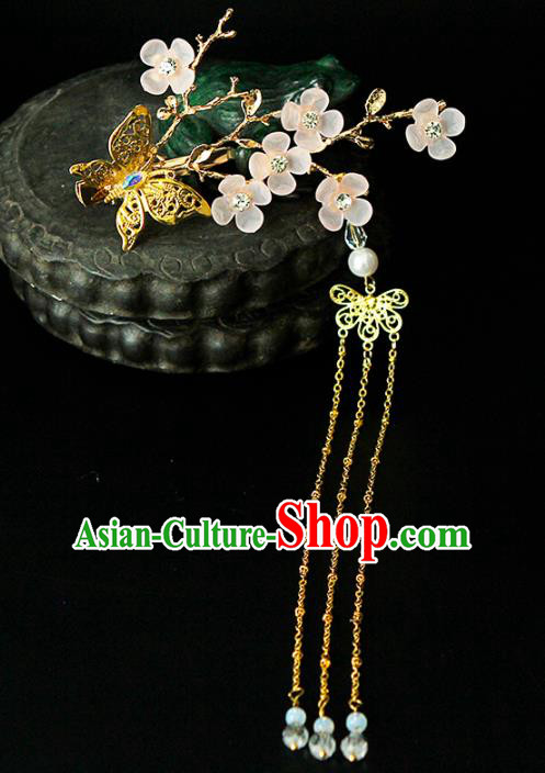 China Ancient Queen Plum Blossom Butterfly Tassel Hairpins Chinese Traditional Hanfu Hair Accessories for Women