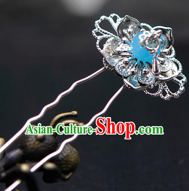 China Ancient Princess Blue Bead Hairpins Chinese Traditional Hanfu Hair Accessories for Women