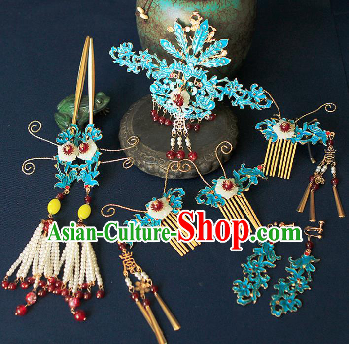 China Ancient Princess Tassel Phoenix Hair Crown Hairpins Chinese Traditional Hanfu Hair Accessories for Women