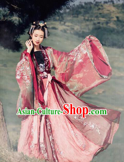 Traditional Chinese Jin Dynasty Empress Embroidered Hanfu Dress Ancient Drama Court Princess Historical Costume for Women