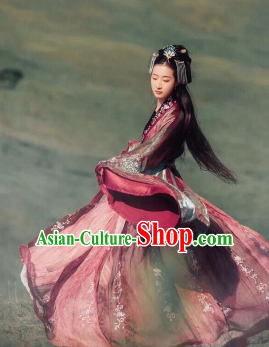 Traditional Chinese Jin Dynasty Empress Embroidered Hanfu Dress Ancient Drama Court Princess Historical Costume for Women