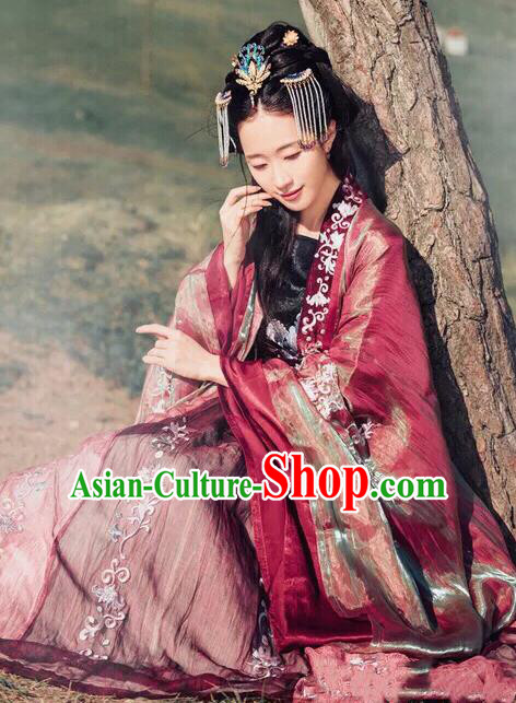 Traditional Chinese Jin Dynasty Empress Embroidered Hanfu Dress Ancient Drama Court Princess Historical Costume for Women