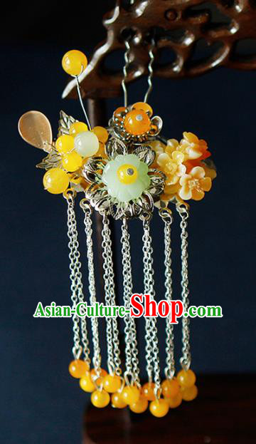 China Ancient Princess Yellow Flowers Tassel Hairpins Chinese Traditional Hanfu Hair Clip Hair Accessories for Women