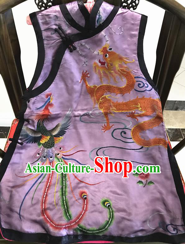 Chinese Traditional Handmade Embroidered Purple Vest National Costume Upper Outer Garment for Women