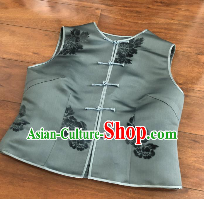 Chinese Traditional Handmade Grey Vest National Costume Upper Outer Garment for Women