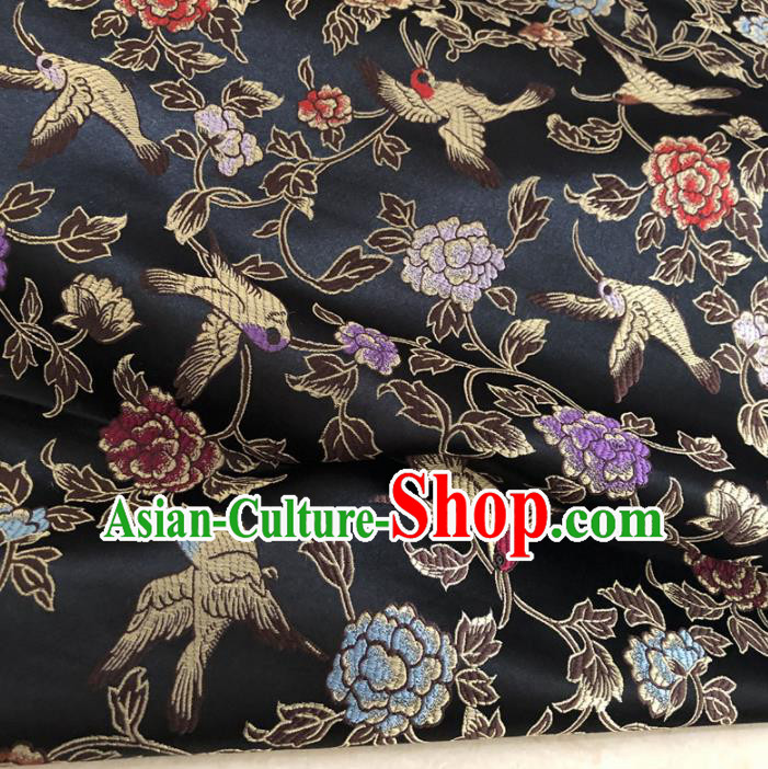 Asian Chinese Traditional Peony Birds Pattern Design Black Brocade Fabric Silk Fabric Chinese Fabric Asian Material