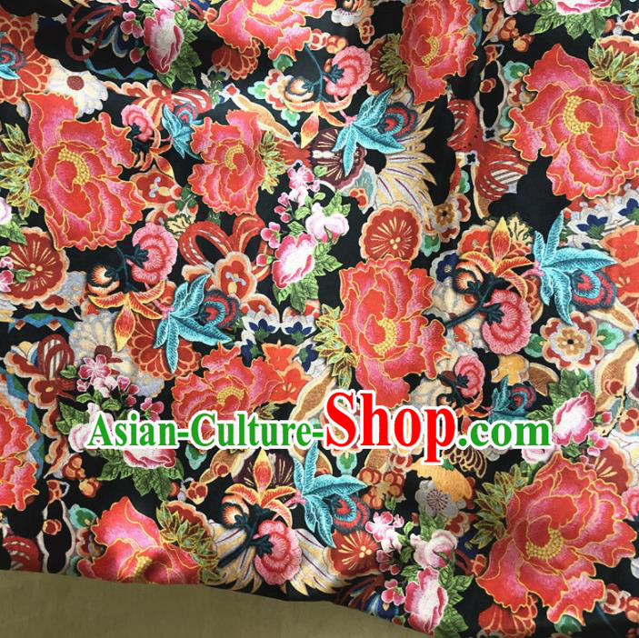 Asian Chinese Traditional Embroidered Peony Pattern Design Brocade Fabric Silk Fabric Chinese Fabric Asian Material