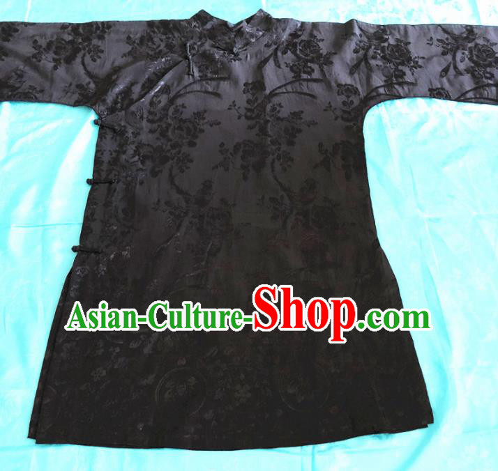 Chinese Traditional Handmade Black Silk Shirt National Costume Upper Outer Garment for Women