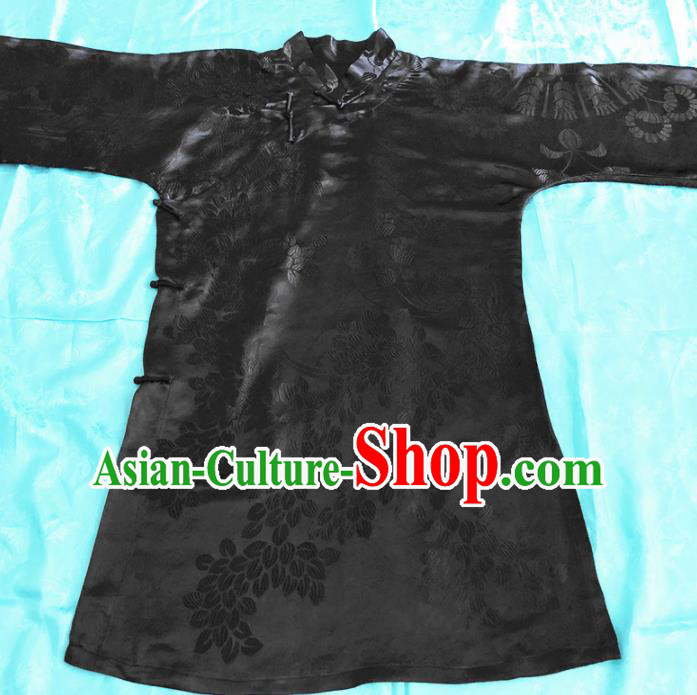 Chinese Traditional Handmade Black Silk Robe Jacket National Costume Upper Outer Garment for Women