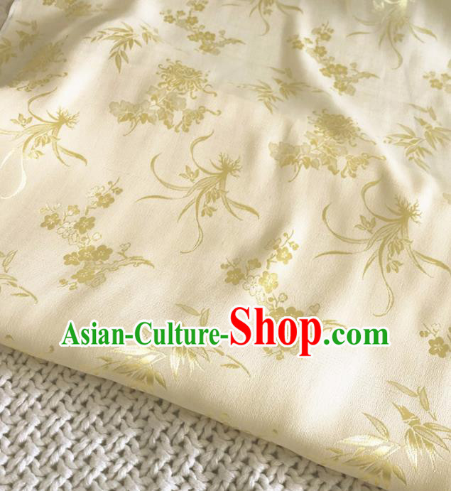 Asian Chinese Traditional Bamboo Orchid Plum Chrysanthemum Pattern Design Yellow Brocade Fabric Silk Fabric Chinese Fabric Asian Material