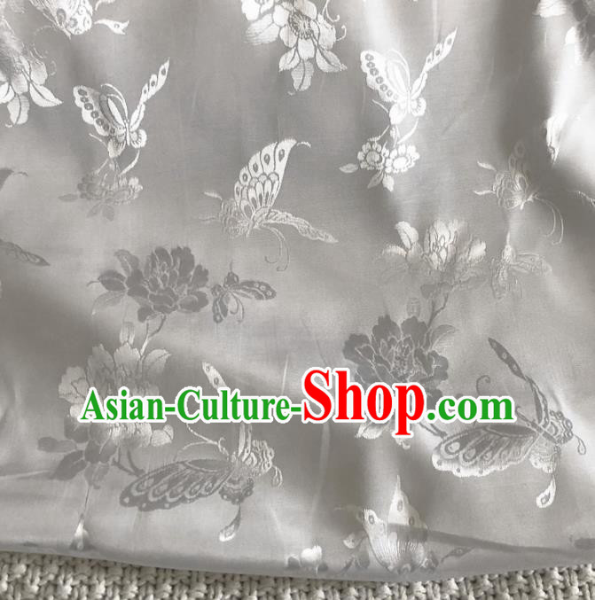 Asian Chinese Traditional Butterfly Peony Pattern Design Grey Brocade Fabric Silk Fabric Chinese Fabric Asian Material