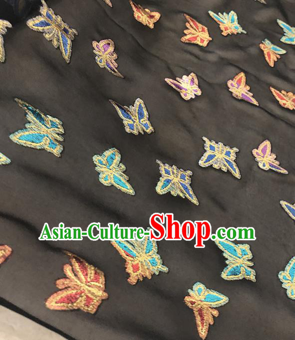 Asian Chinese Traditional Embroidered Butterfly Pattern Design Black Brocade Fabric Silk Fabric Chinese Fabric Asian Material