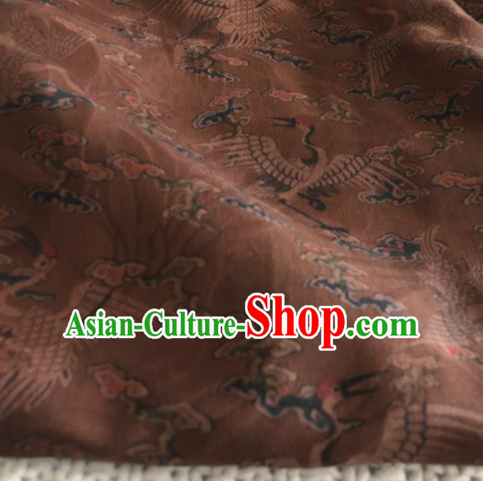 Asian Chinese Traditional Cranes Pattern Design Brown Brocade Fabric Silk Fabric Chinese Fabric Asian Material